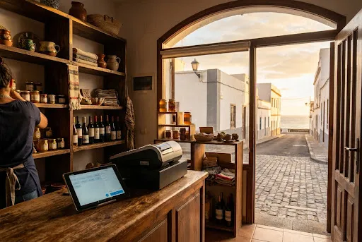 Interior de un comercio canario al atardecer