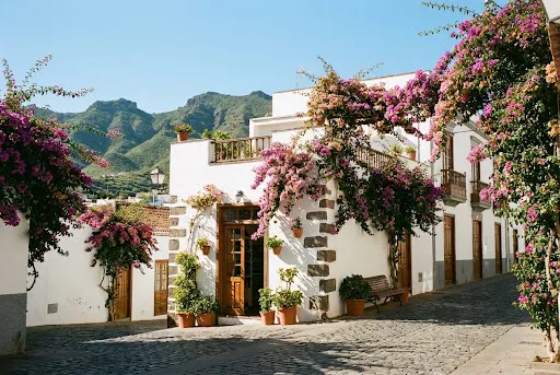 Calle residencial tranquila de las medianías con un local de servicios